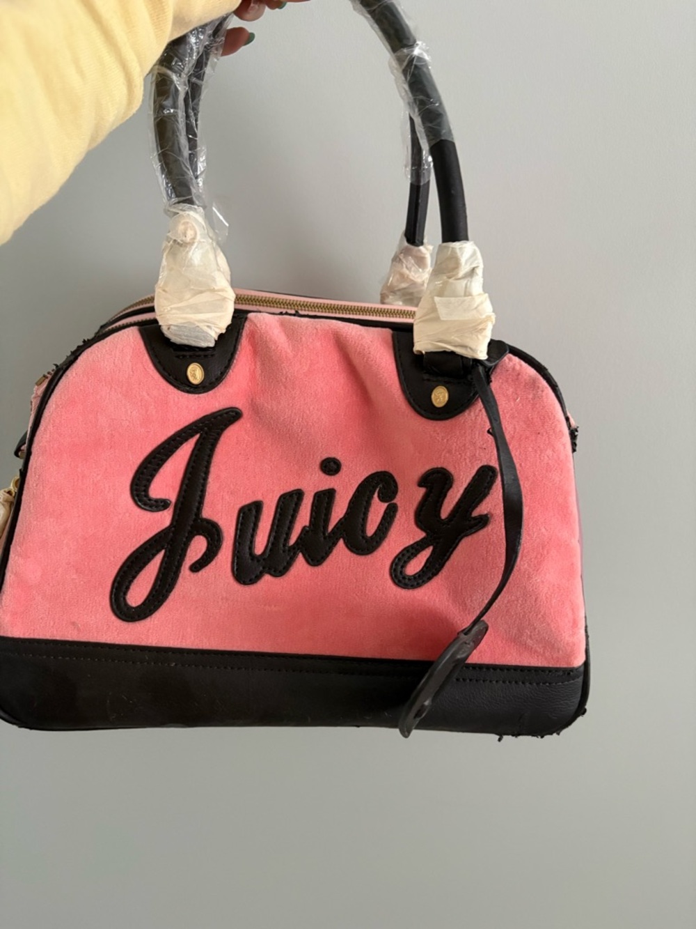 New Juicy Couture Pink Suede Satchel with Black Trim